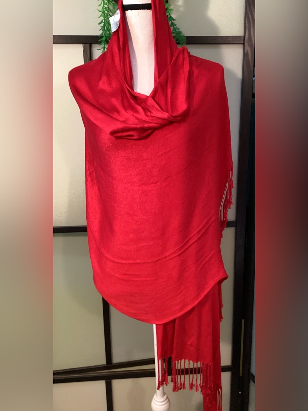 Elegant red wrap scarf. 100% rayon